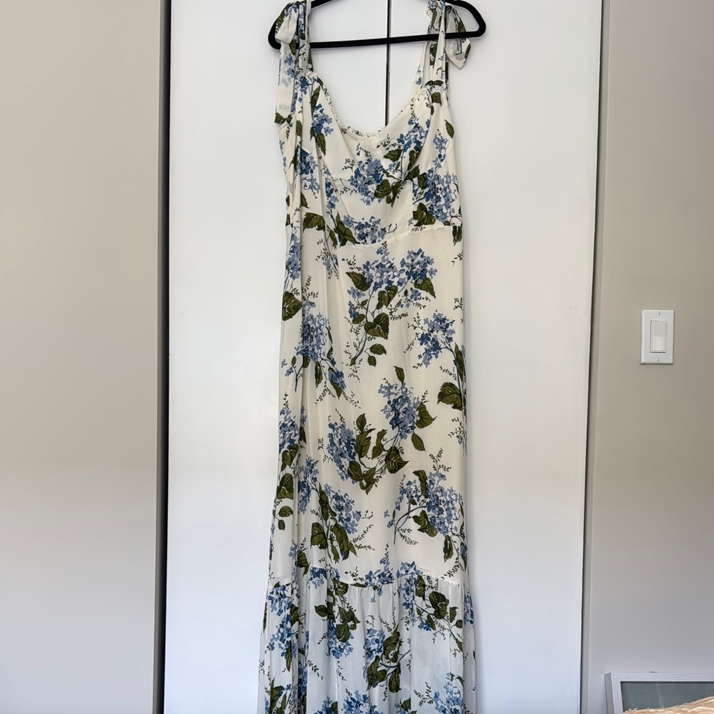 Reformation Cream and Blue Spaghetti Strap Maxi Sundress